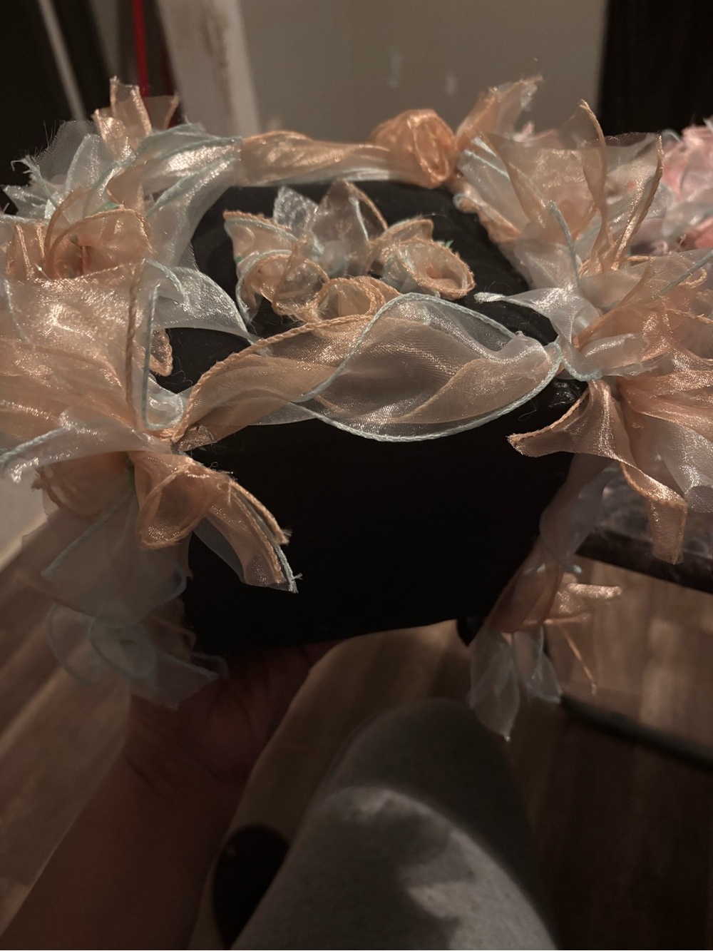 Sheer Ribbon Floral Peach & Light Blue Tissue Box cover 222